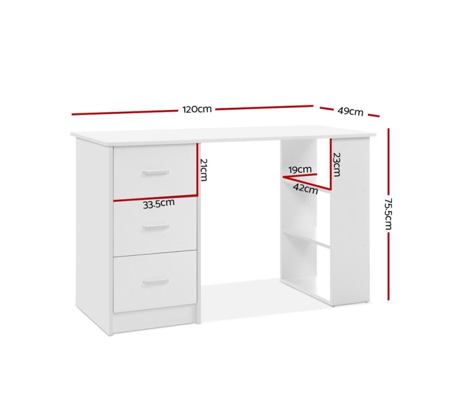 Office Computer Desk Student Study Table Workstation 3 Drawers Shelf 120cm Office Computer Desk Student Study Table Workstation 3 Drawers Shelf 120cm