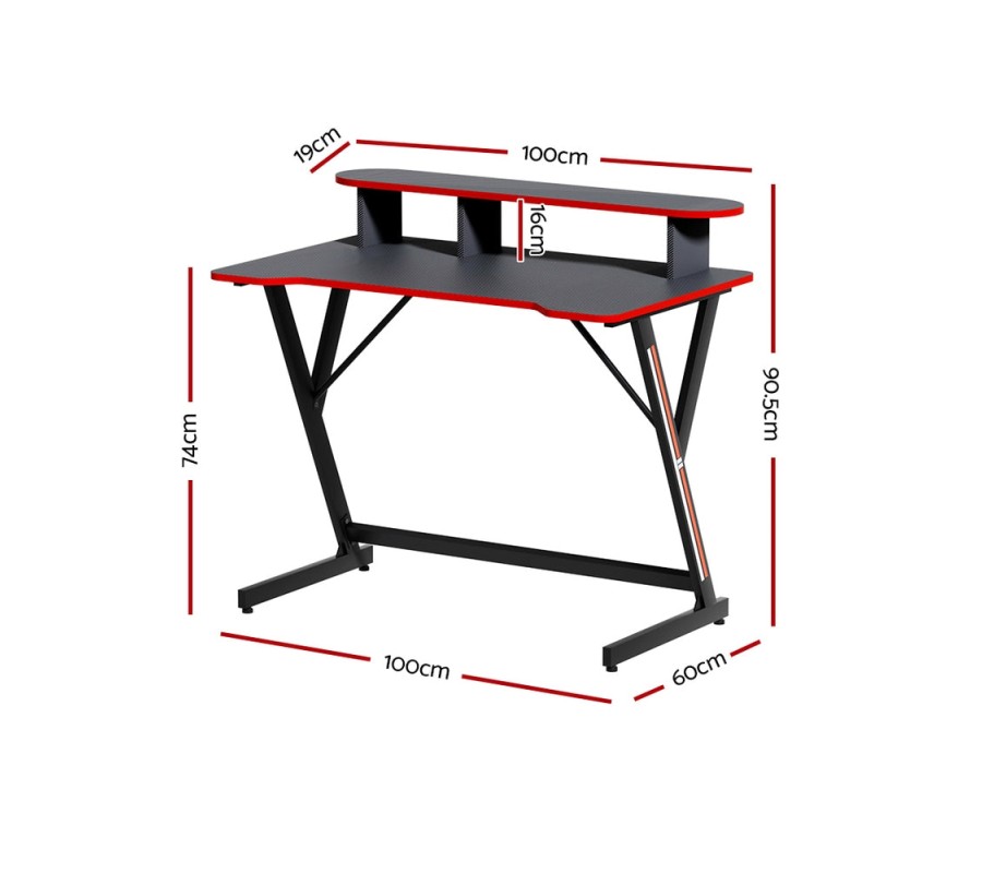Gaming Desk Computer Desks Table 2-Tiers Storage Study Home Ofiice 100CM Gaming Desk Computer Desks Table 2-Tiers Storage Study Home Ofiice 100CM