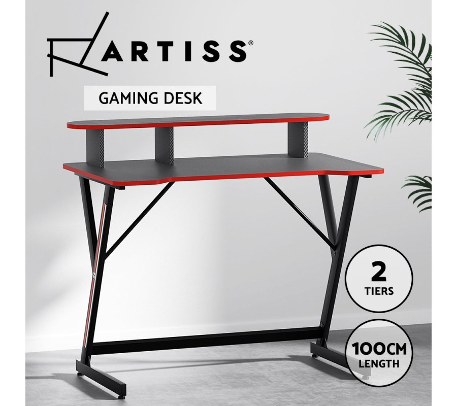 Gaming Desk Computer Desks Table 2-Tiers Storage Study Home Ofiice 100CM Gaming Desk Computer Desks Table 2-Tiers Storage Study Home Ofiice 100CM