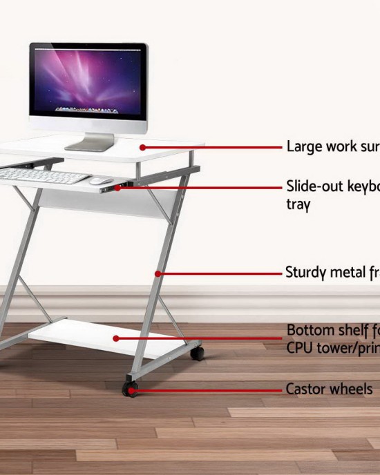 Metal Pull Out Table Desk – White