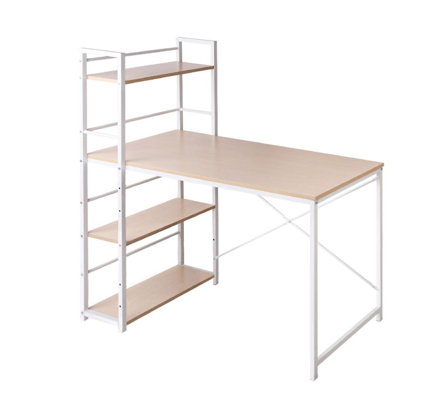 Metal Desk with Shelves – White with Oak Top Metal Desk with Shelves – White with Oak Top