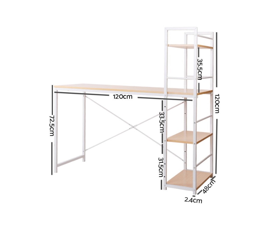 Metal Desk with Shelves – White with Oak Top Metal Desk with Shelves – White with Oak Top