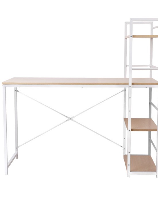 Metal Desk with Shelves – White with Oak Top