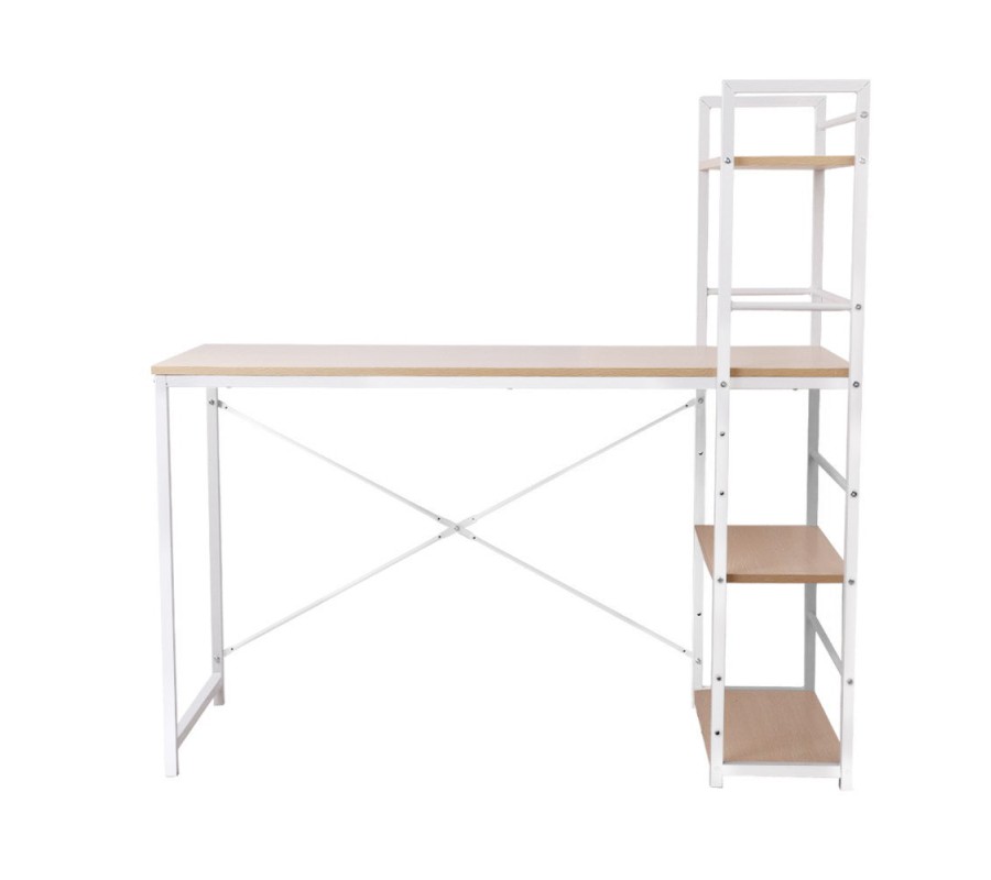 Metal Desk with Shelves – White with Oak Top Metal Desk with Shelves – White with Oak Top
