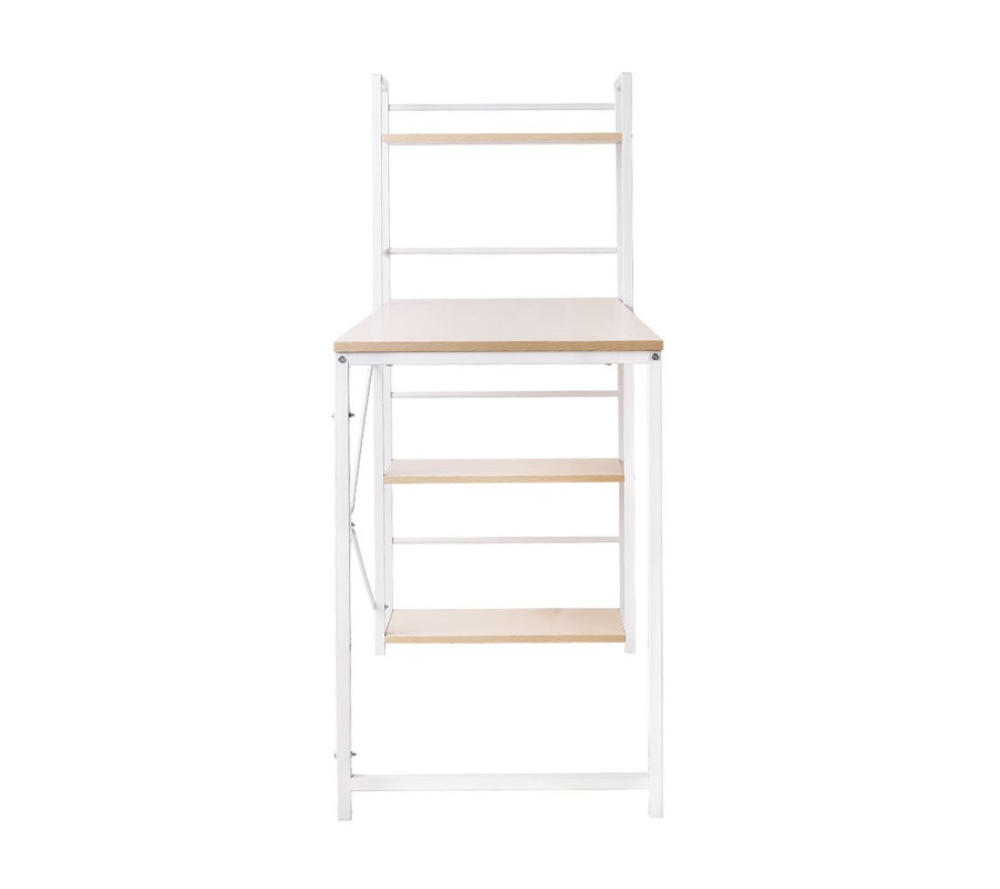 Metal Desk with Shelves – White with Oak Top Metal Desk with Shelves – White with Oak Top