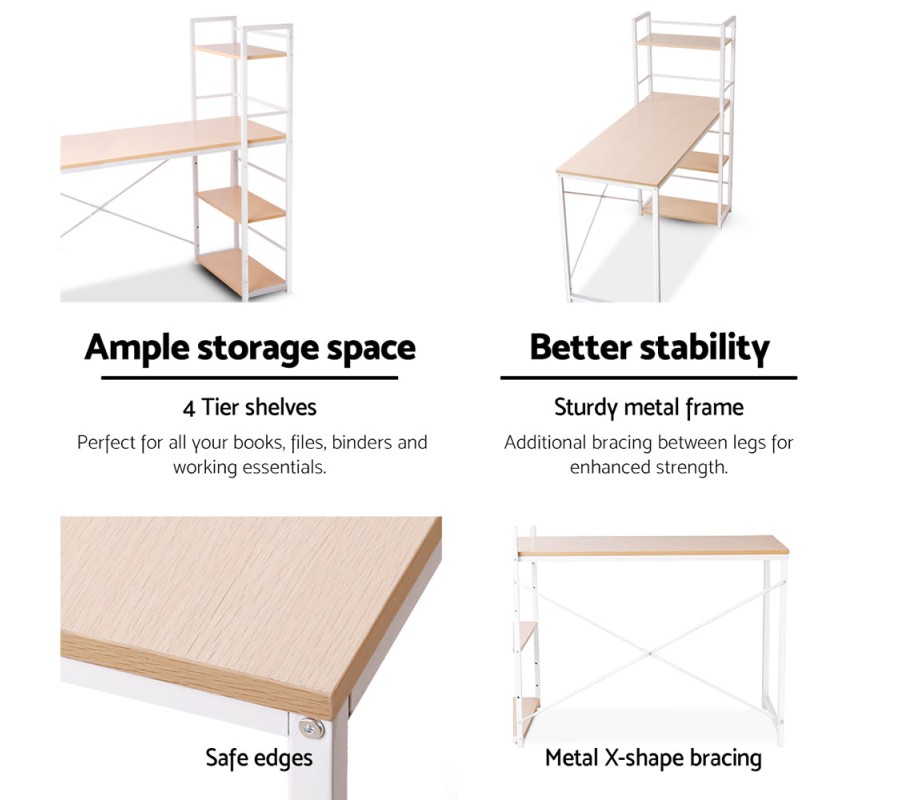 Metal Desk with Shelves – White with Oak Top Metal Desk with Shelves – White with Oak Top