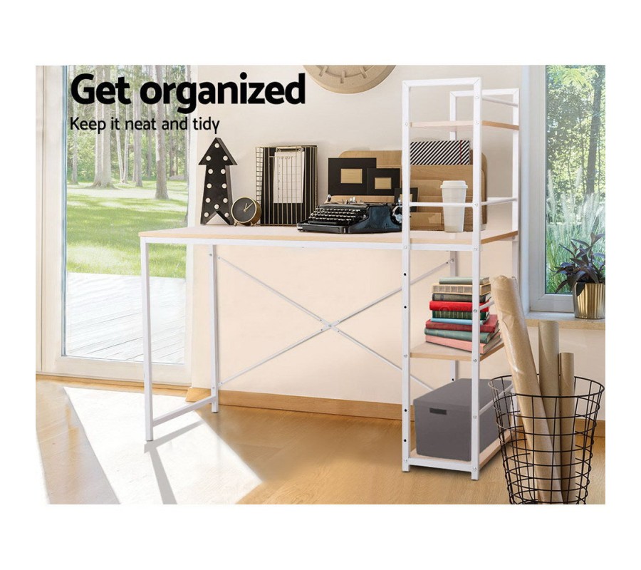 Metal Desk with Shelves – White with Oak Top Metal Desk with Shelves – White with Oak Top
