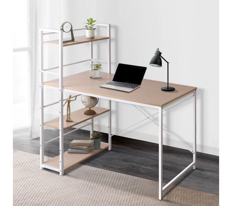Metal Desk with Shelves – White with Oak Top Metal Desk with Shelves – White with Oak Top