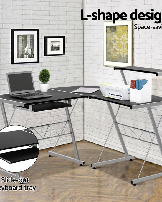 Corner Metal Pull Out Table Desk – Black