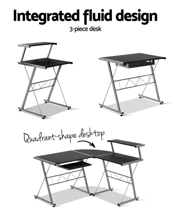 Corner Metal Pull Out Table Desk – Black