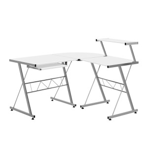 Corner Metal Pull Out Table Desk – White