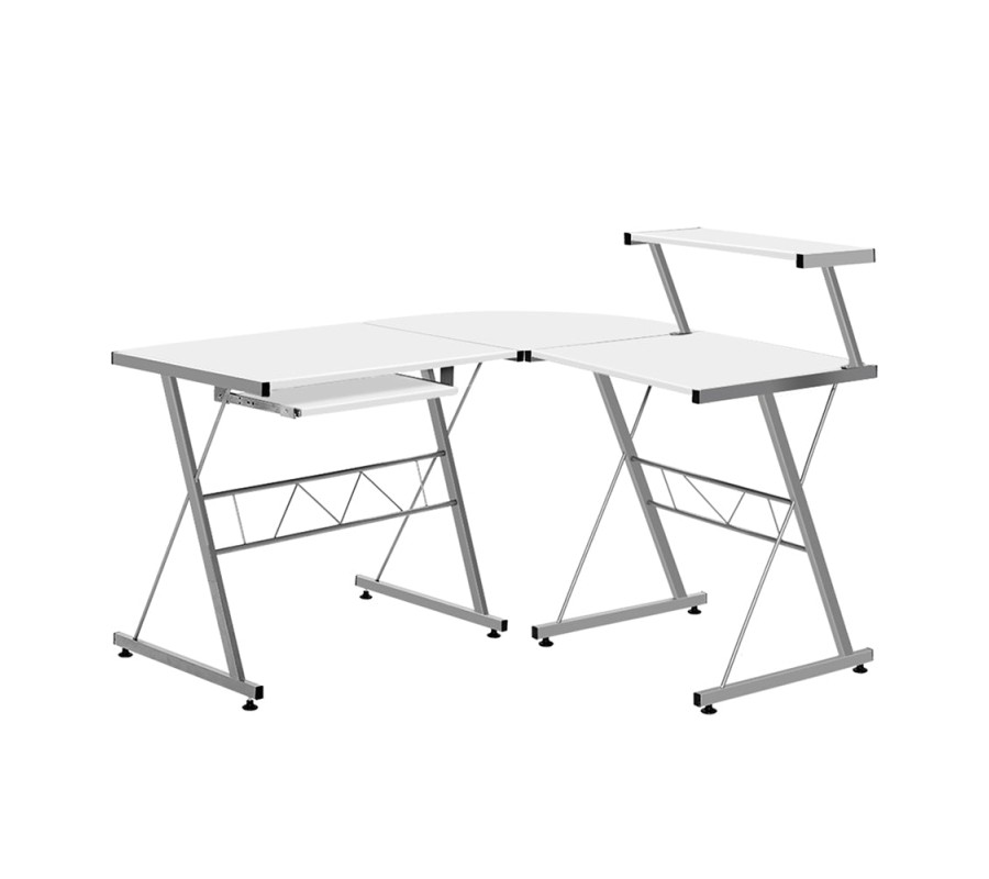 Corner Metal Pull Out Table Desk – White Corner Metal Pull Out Table Desk – White