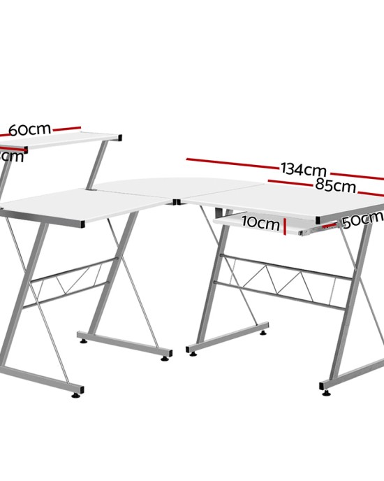 Corner Metal Pull Out Table Desk – White