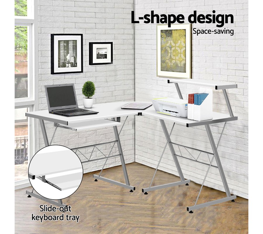 Corner Metal Pull Out Table Desk – White Corner Metal Pull Out Table Desk – White