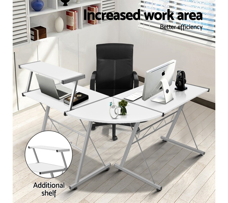 Corner Metal Pull Out Table Desk – White Corner Metal Pull Out Table Desk – White