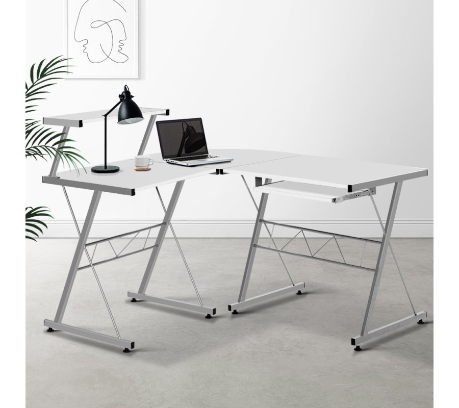 Corner Metal Pull Out Table Desk – White Corner Metal Pull Out Table Desk – White