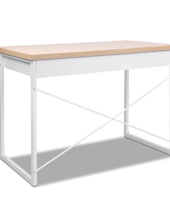 Metal Desk with Drawer – White with Wooden Top