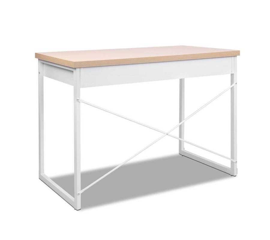 Metal Desk with Drawer – White with Wooden Top Metal Desk with Drawer – White with Wooden Top