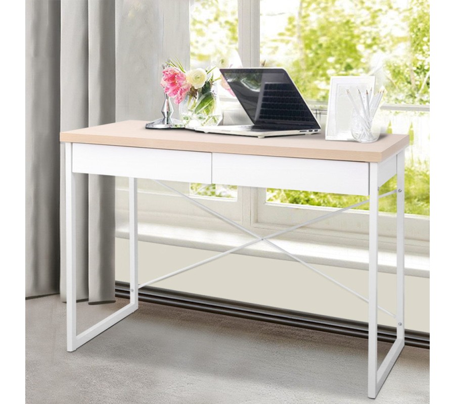 Metal Desk with Drawer – White with Wooden Top Metal Desk with Drawer – White with Wooden Top