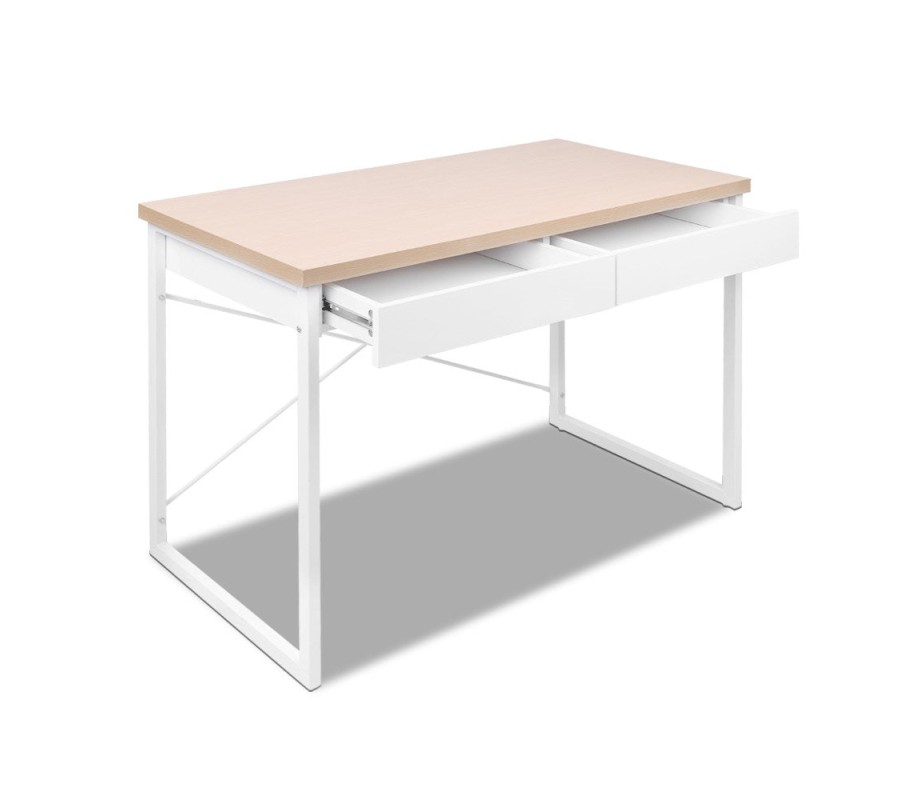 Metal Desk with Drawer – White with Wooden Top Metal Desk with Drawer – White with Wooden Top