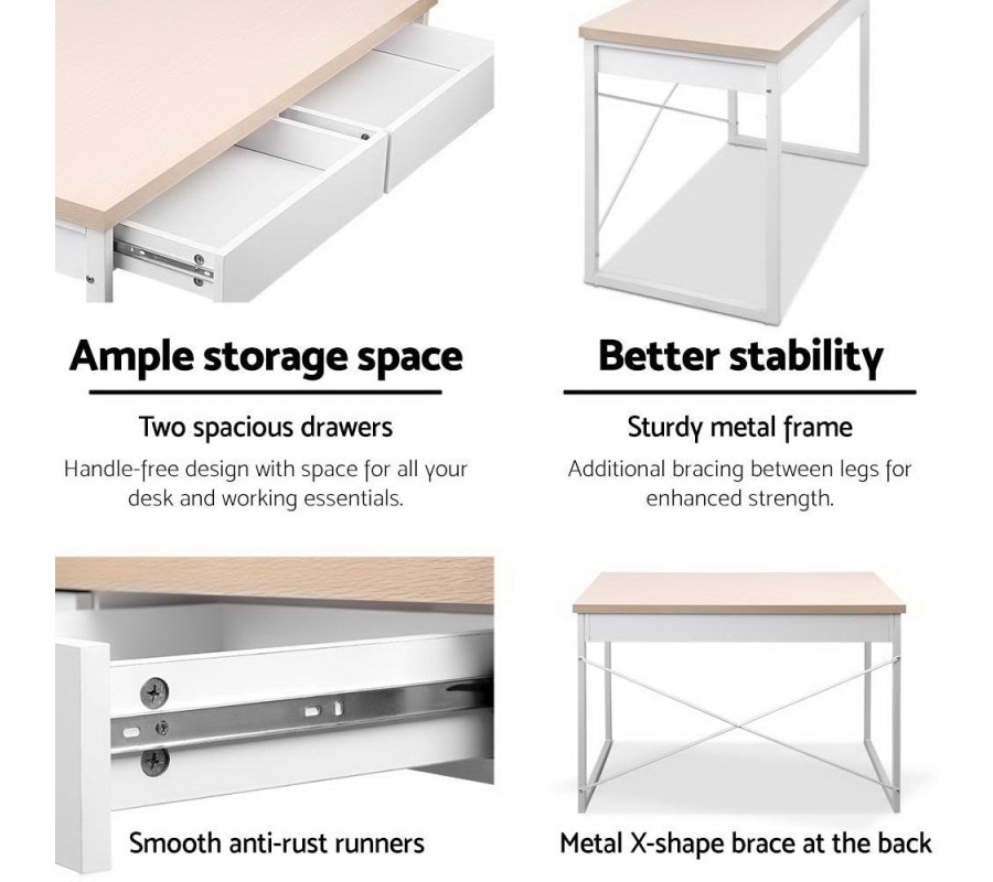 Metal Desk with Drawer – White with Wooden Top Metal Desk with Drawer – White with Wooden Top
