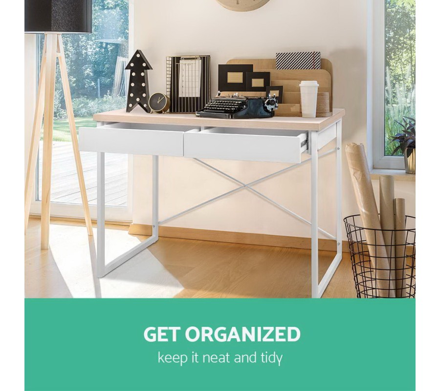 Metal Desk with Drawer – White with Wooden Top Metal Desk with Drawer – White with Wooden Top