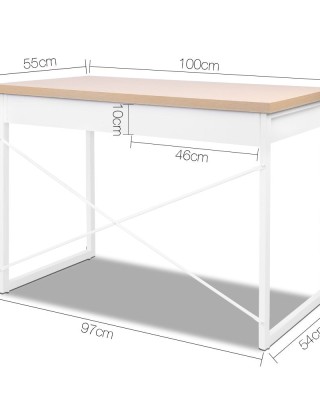 Metal Desk with Drawer – White with Wooden Top