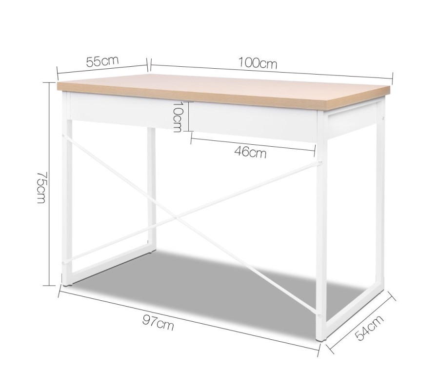Metal Desk with Drawer – White with Wooden Top Metal Desk with Drawer – White with Wooden Top
