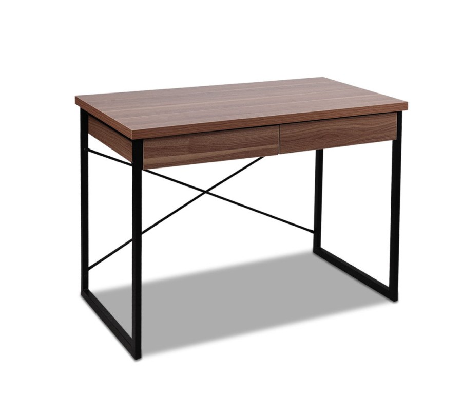 Metal Desk with Drawer – Walnut Metal Desk with Drawer – Walnut