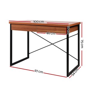 Metal Desk with Drawer – Walnut