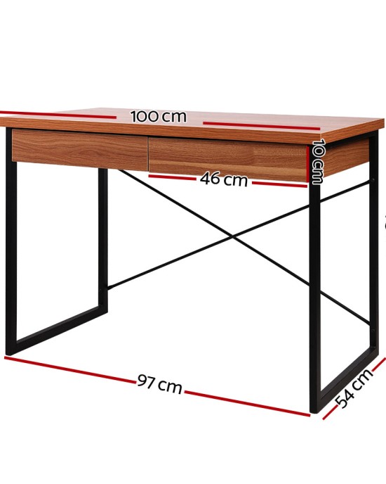 Metal Desk with Drawer – Walnut