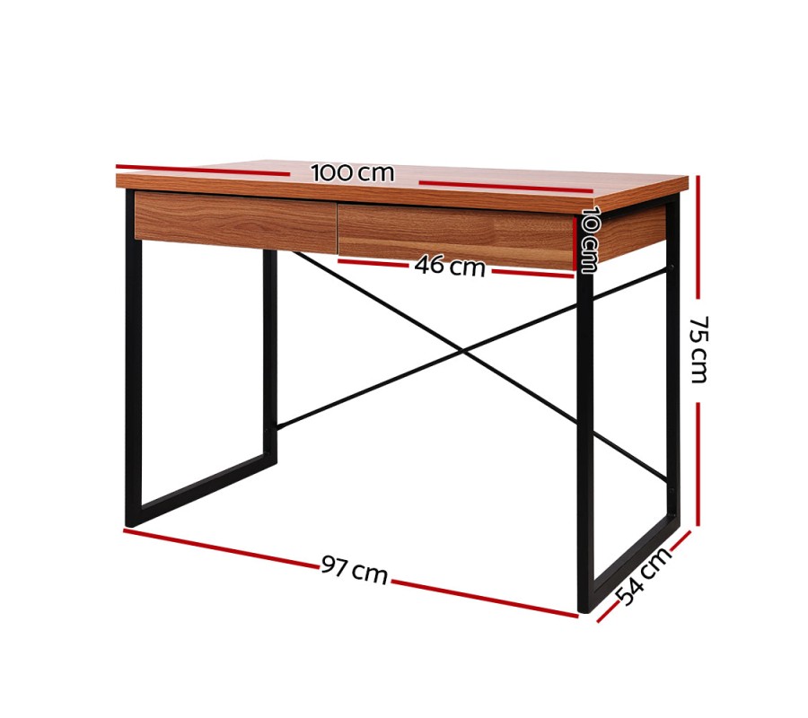 Metal Desk with Drawer – Walnut Metal Desk with Drawer – Walnut