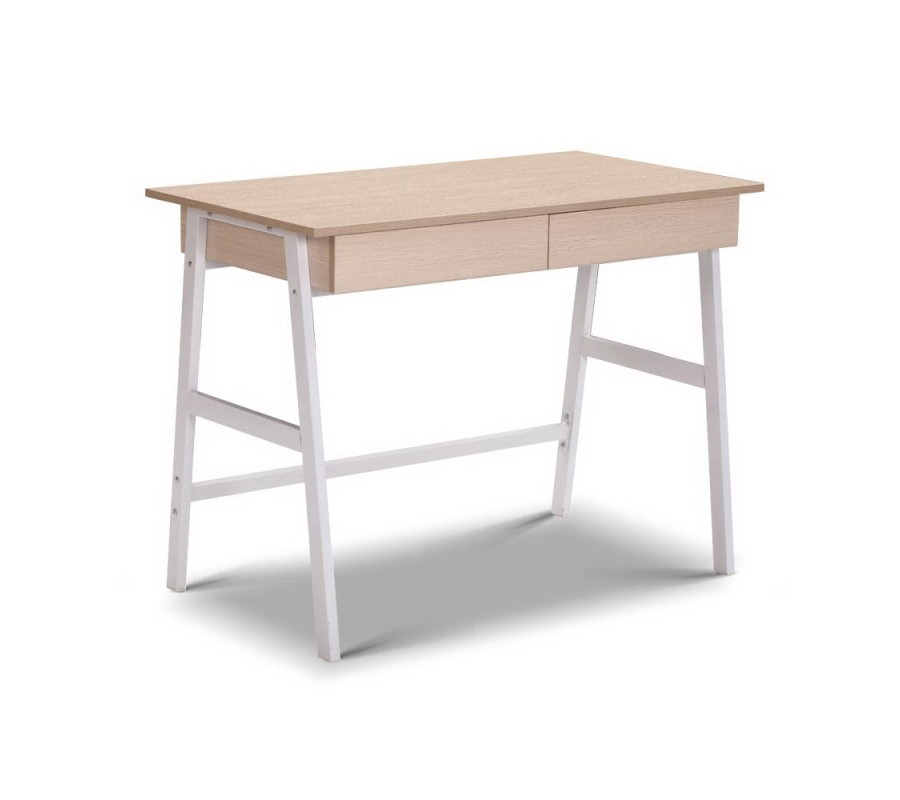 Metal Desk with Drawer – White with Oak Top Metal Desk with Drawer – White with Oak Top