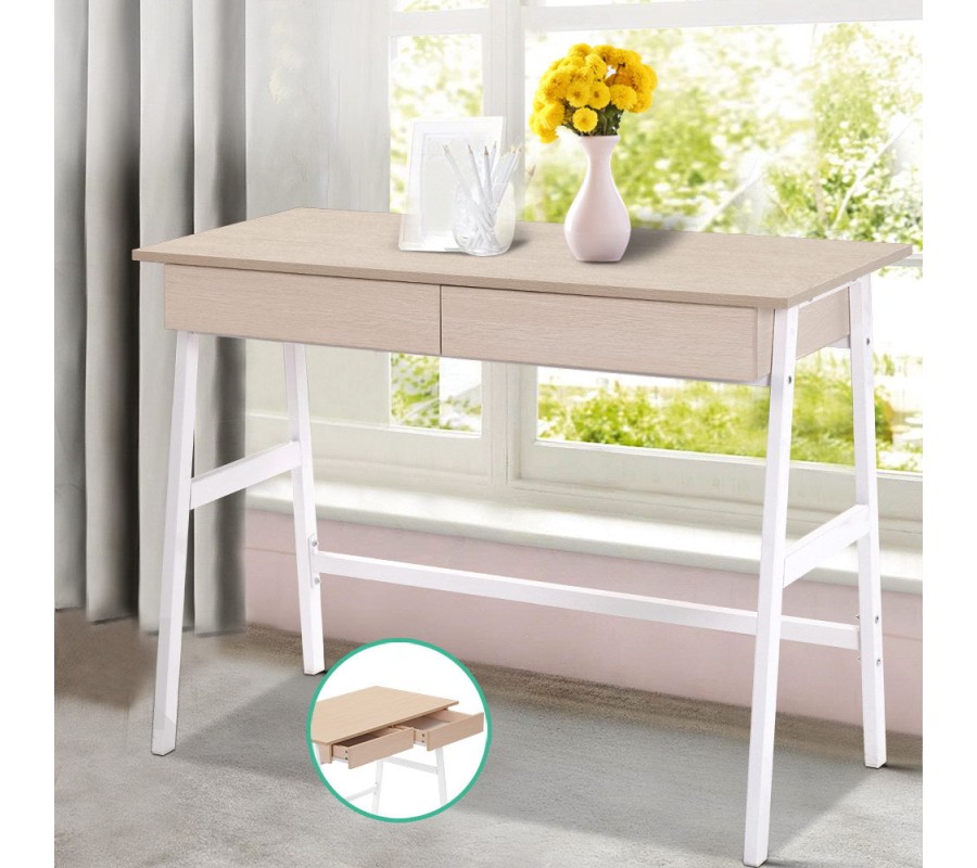 Metal Desk with Drawer – White with Oak Top Metal Desk with Drawer – White with Oak Top