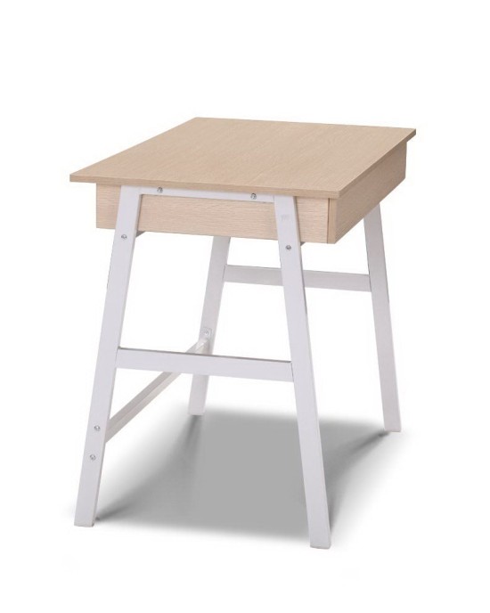 Metal Desk with Drawer – White with Oak Top