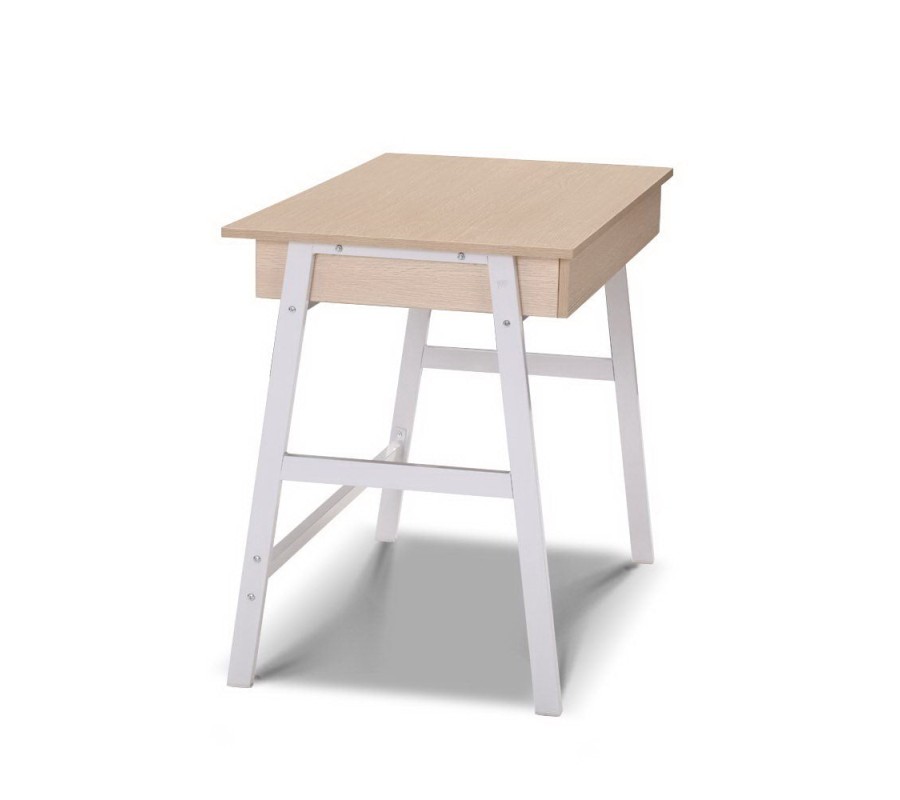 Metal Desk with Drawer – White with Oak Top Metal Desk with Drawer – White with Oak Top