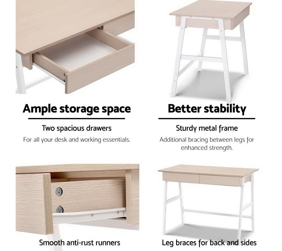 Metal Desk with Drawer – White with Oak Top Metal Desk with Drawer – White with Oak Top