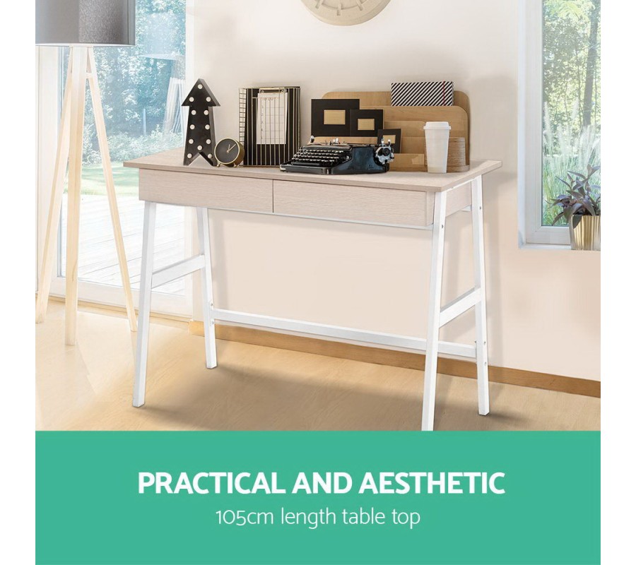 Metal Desk with Drawer – White with Oak Top Metal Desk with Drawer – White with Oak Top