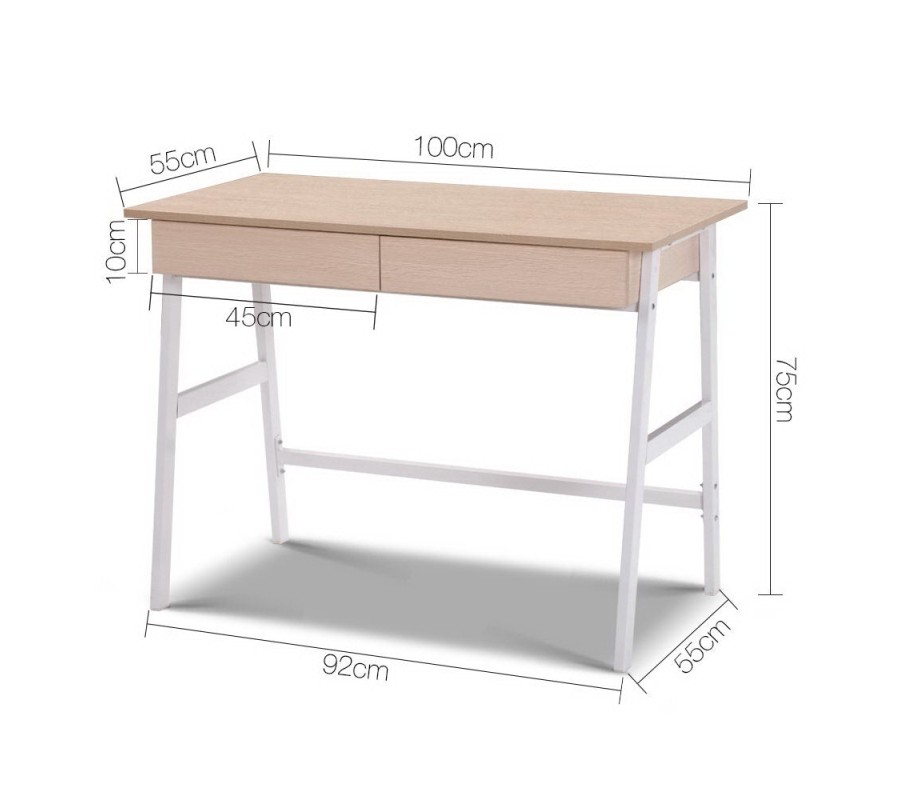 Metal Desk with Drawer – White with Oak Top Metal Desk with Drawer – White with Oak Top
