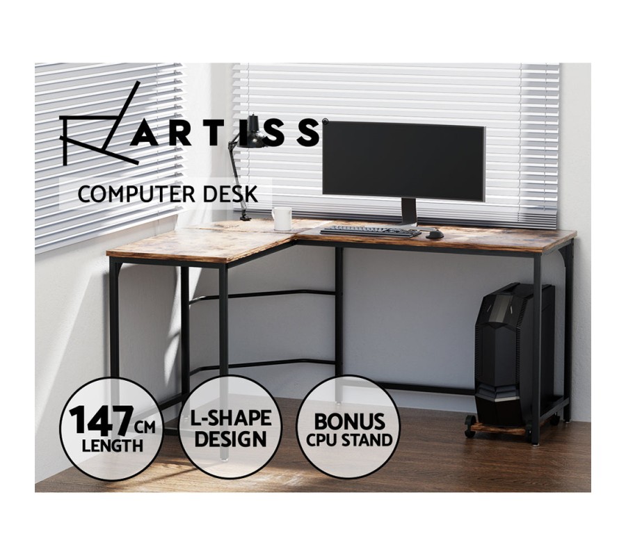 Corner Computer Desk L-Shaped Student Home Office Study Table Brown Corner Computer Desk L-Shaped Student Home Office Study Table Brown