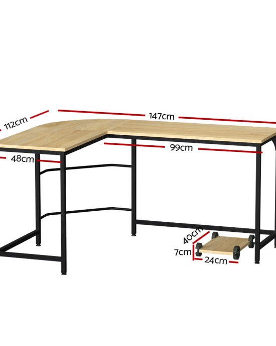 Corner Computer Desk L-Shaped Student Home Office Study Table Oak