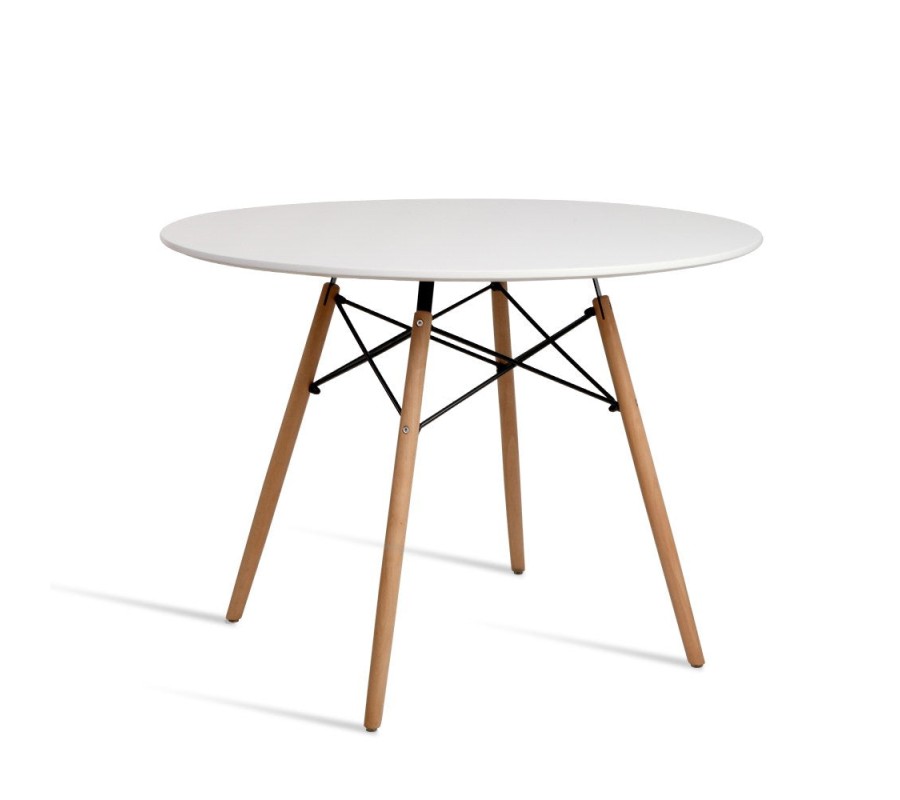 Mefunb Dining Table 4 Seater Round Replica DSW Eiffel Kitchen Timber White Mefunb Dining Table 4 Seater Round Replica DSW Eiffel Kitchen Timber White