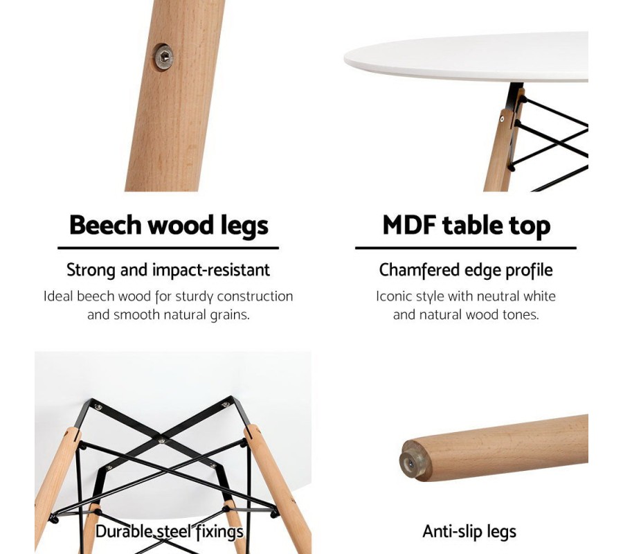 Mefunb Dining Table 4 Seater Round Replica DSW Eiffel Kitchen Timber White Mefunb Dining Table 4 Seater Round Replica DSW Eiffel Kitchen Timber White