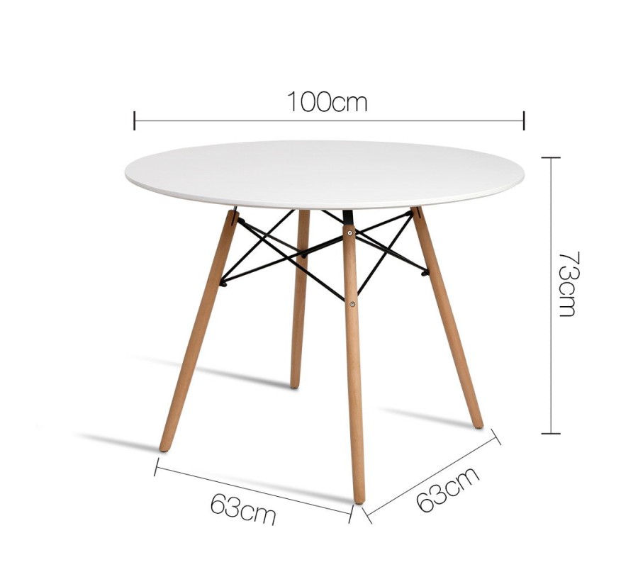 Mefunb Dining Table 4 Seater Round Replica DSW Eiffel Kitchen Timber White Mefunb Dining Table 4 Seater Round Replica DSW Eiffel Kitchen Timber White