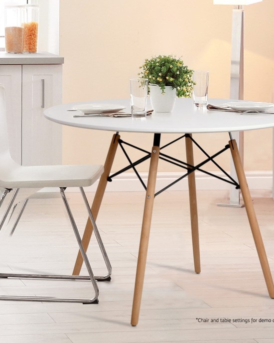 Mefunb Dining Table 4 Seater Round Replica DSW Eiffel Kitchen Timber White