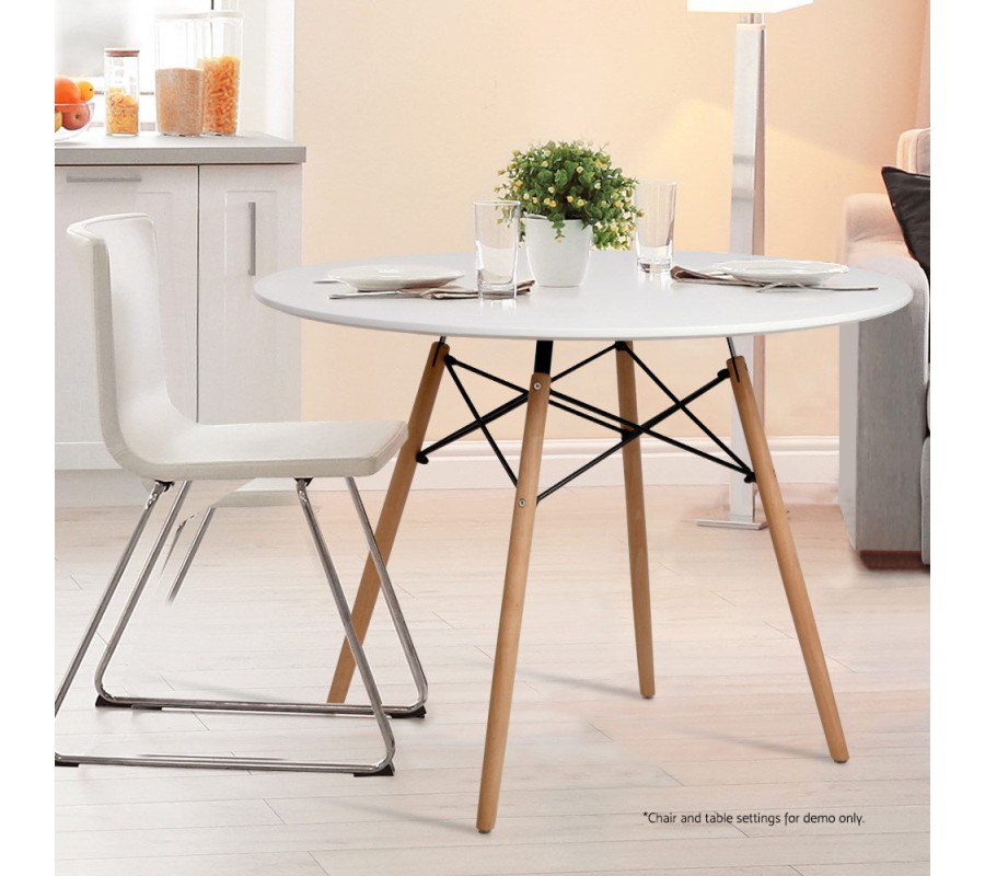 Mefunb Dining Table 4 Seater Round Replica DSW Eiffel Kitchen Timber White Mefunb Dining Table 4 Seater Round Replica DSW Eiffel Kitchen Timber White
