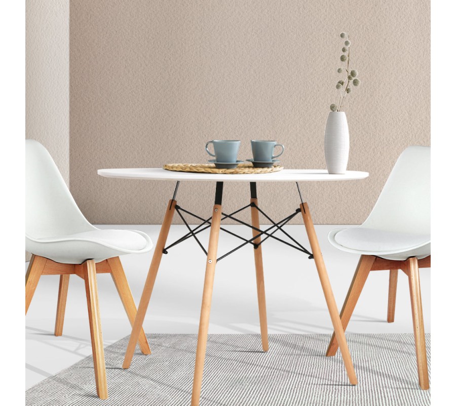 Mefunb Dining Table Round 4 Seater Replica Tables Cafe Timber White 90cm Mefunb Dining Table Round 4 Seater Replica Tables Cafe Timber White 90cm