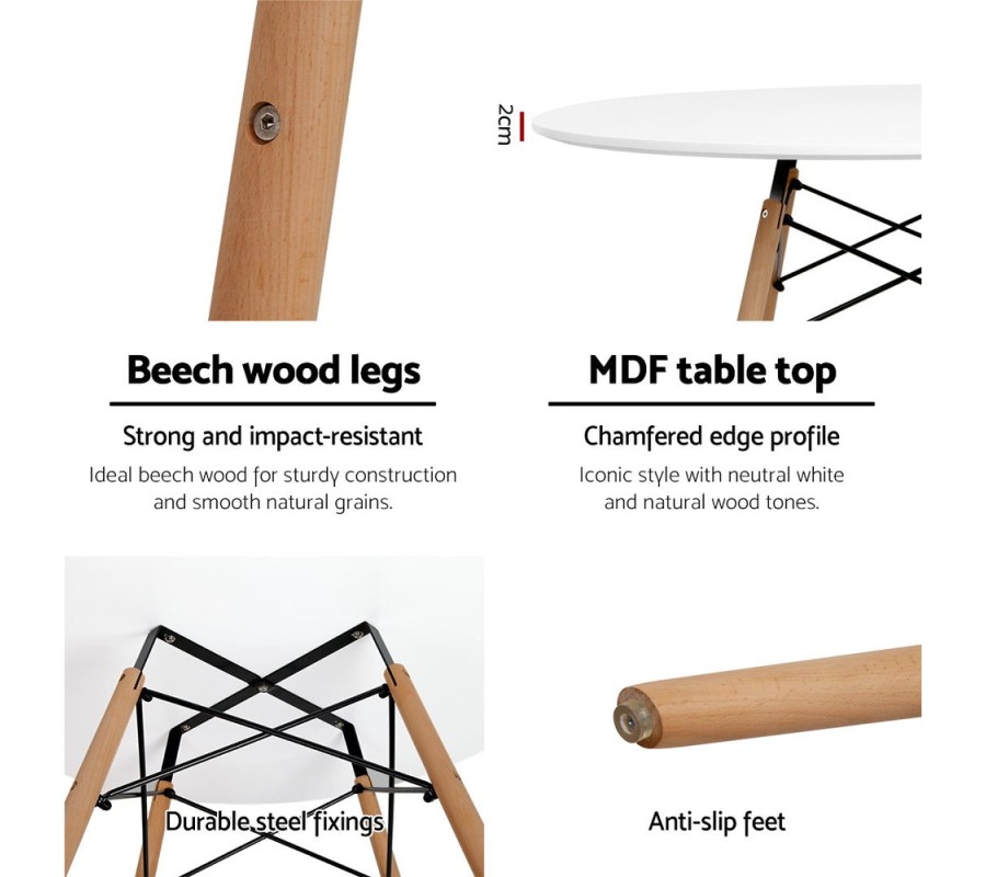 Mefunb Dining Table Round 4 Seater Replica Tables Cafe Timber White 90cm Mefunb Dining Table Round 4 Seater Replica Tables Cafe Timber White 90cm