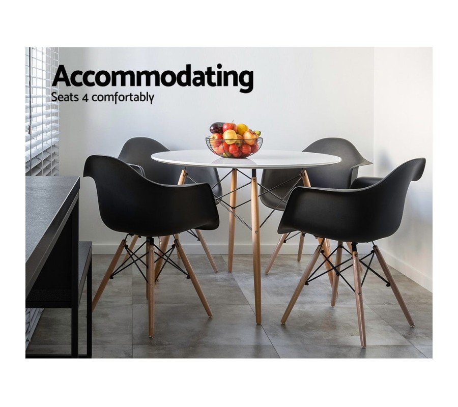 Mefunb Dining Table Round 4 Seater Replica Tables Cafe Timber White 90cm Mefunb Dining Table Round 4 Seater Replica Tables Cafe Timber White 90cm