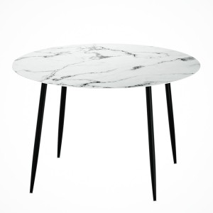 Mefunb Dining Table Round Wooden Table With Marble Effect Metal Legs 110CM White